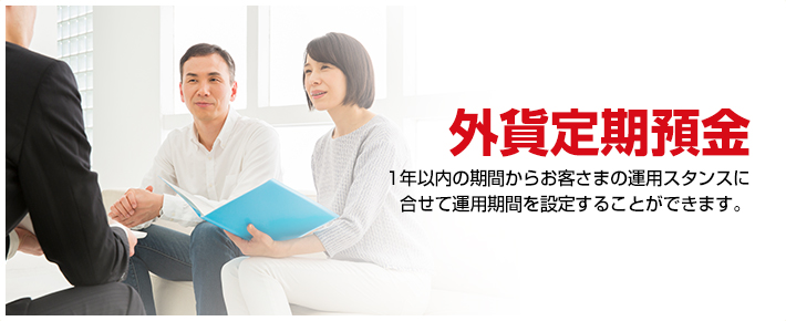 外貨定期預金 1年以内の期間からお客さまの運用スタンスに合せて運用期間を設定することができます。