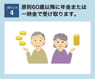 ポイント4：原則60歳以降に年金または一時金で受け取ります。