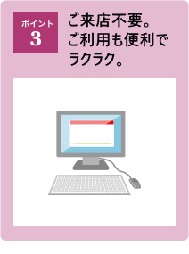 ポイント3：ご来店不要。ご返済も便利でラクラク。