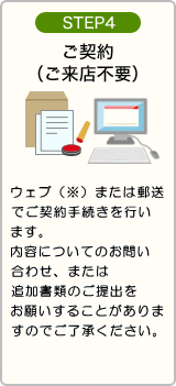 STEP4：ご契約 契約書類と必要書類を同封のうえ返信用封筒にてご返送ください。