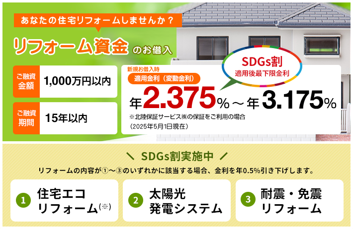 あなたの住宅リフォームしませんか？ 無担保住宅ローン