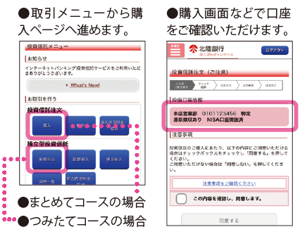 取引メニューと購入画面の画面イメージ、