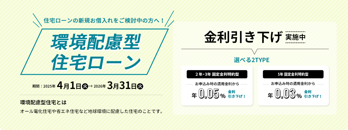 環境配慮型住宅ローン 金利引き下げ実施中
