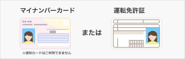 マイナンバーカードまたは運転免許証