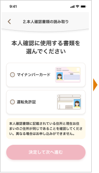 本人確認に使用する書類を選んでください